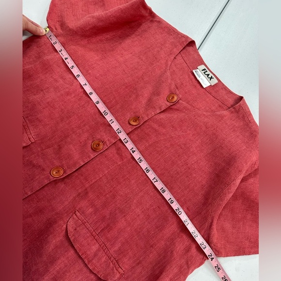 FLAX Linen Boxy Button Shirt Jacket Lagenlook Layering Essential Cottage Med - Picture 4 of 9